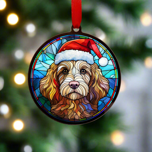 Cavapoo Blonde in Santa Hat Suncatcher Decoration